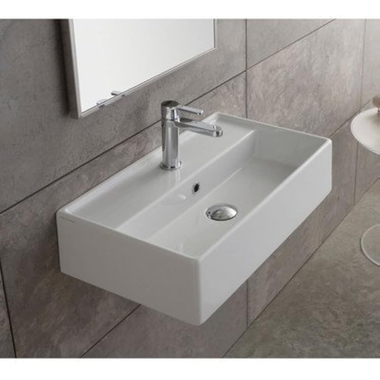 Scarabeo 5002-One Hole Teorema Rectangular Ceramic Wall MountedVessel Sink, White