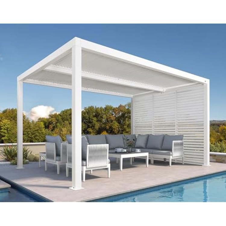 PURPLE LEAF Outdoor Louvered Pergola Accessory Aluminum Shutter Wall Divider Side Shade Privacy Screen Three Panels a Complete 10 Side Fixed Louvered Wall, Pergola Not Included