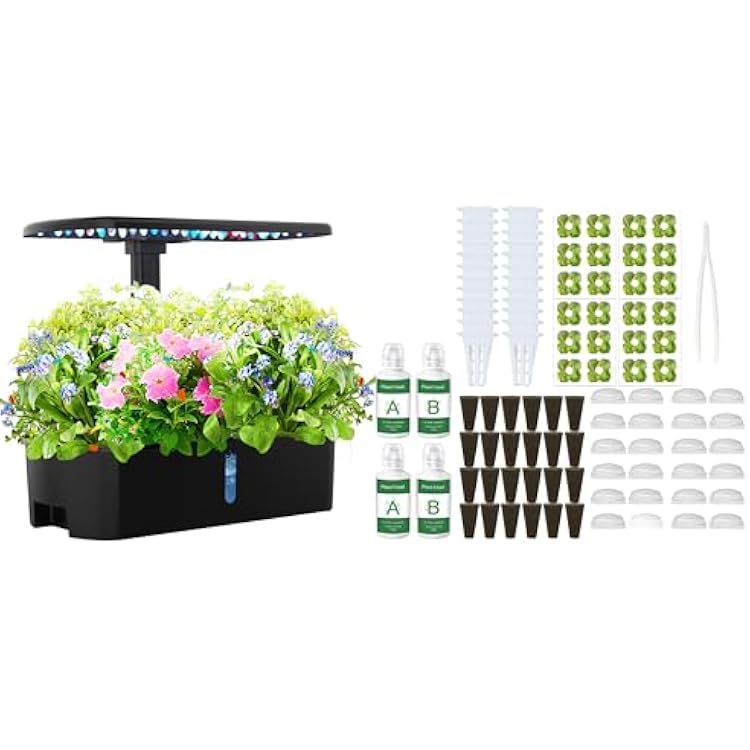 Indoor Hydroponics Growing System with 12pcs Seed Square Pods Kit, Seed Starter Pods Kit, 12 Square Grow Baskets, A&B Hydroponic Nutrients, 12 Stickers, 12 Grow Domes