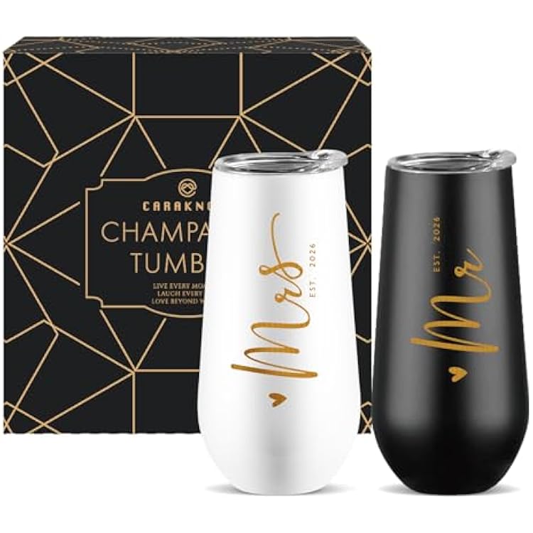 CARANOTS Mr and Mrs Gifts Wedding Gifts for Couples 2026 Bride and Groom Wedding Champagne Flutes for Engagement Anniversary Newly Engaged Cups for Mr and Mrs Champagne Tumbler 10 OZ