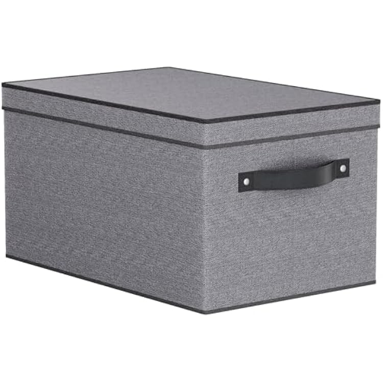 Fabric Storage Bin with Lid, 7.1 x 9.1 x 13 Inch Foldable Storage Box for Shelves with Handles, Decorative Linen Closet Organizer, Gray, 1-Pack