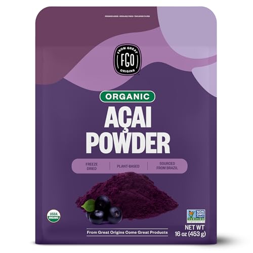 FGO Organic Acai Powder, 1 Pound  16oz Bulk Resealable Pouch, Freeze Dried Superfood Berry from Brazil, No Sugar & Additives,Great for Drinks, Smoothie, Beverages, Non-GMO Pack of 1