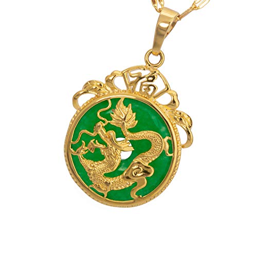 Dragon Necklace Gold Chinese Tibet Grade A Green Agate Dragon Pendant Necklace Gift For Christmas Women