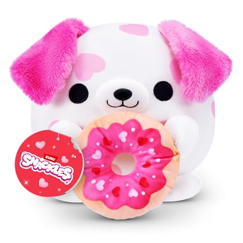 Snackles Valentines Edition 8-Inch Plush Toy Dalmatian with Donut by ZURU Ultra-Soft Stuffed Animal with Valentines Snack Accessory, Collectible Cuddly Plush for Kids, Tweens, Teens & Gifting