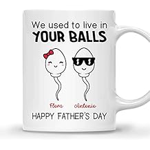 GOSSBY Personalized Custom Mug (2 Kids) We Used To Live In Your Balls. Happy Father's Day Funny Fathers Day Mug For Dad Father From Daughter Son Custom Multi Kids Name Teacup Naughty Swimming Sperm Wh