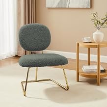Zouron Fabric Slipper Chair, Upholstered Living Room Chair with Gold Frame, Armless Single Sofa Chair for Bedroom Study, Black Grey