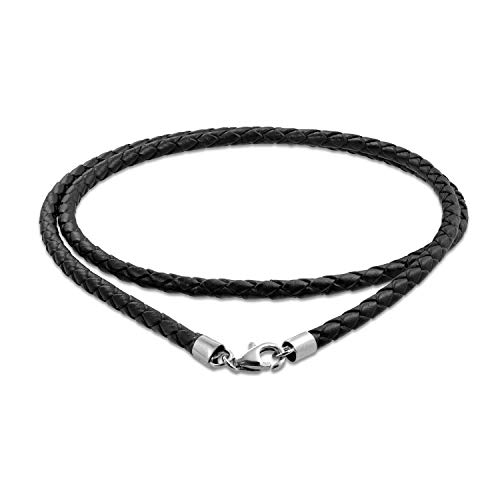 Bling Jewelry Unisex Genuine Brown Black Leather Braided Rope Weave Necklace Pendant Cord For Women Teens Men .925 Sterling Silver 14 16 18 20 24 Inch Length