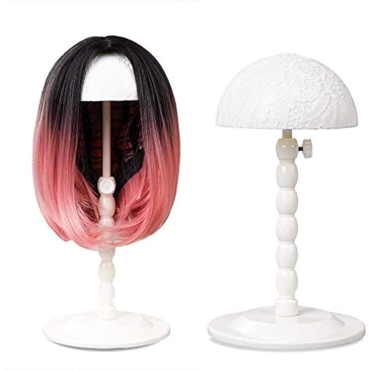 Youngther Wig Stand Adjustable Height Hat Display Portable Folding Wig Head Holders Plastic Wig Stand for Styling Wig Hair Drying Display White