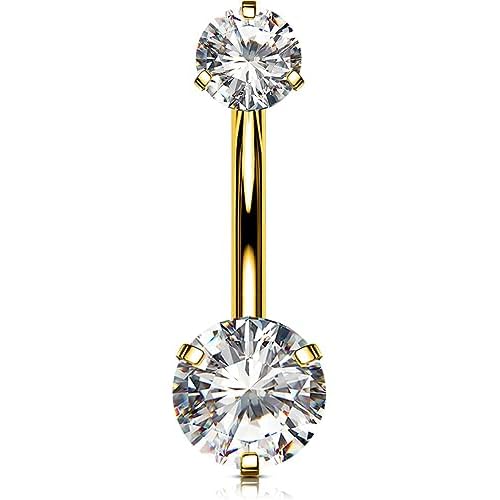 OUFER Belly Button Rings, G23 Solid Titanium Belly Rings, Clear CZ Navel Piercing Jewelry, Internally Threaded Belly Piercing Jewelry for Women