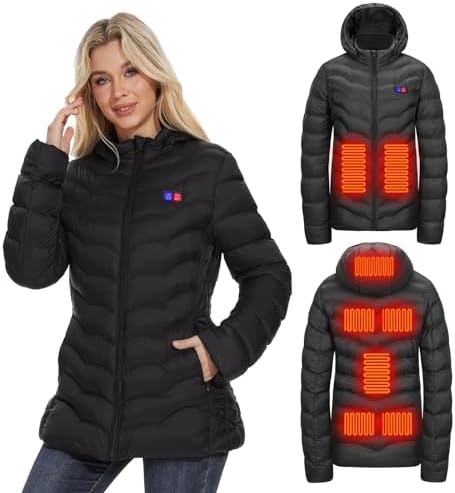 Womens Heated Jacket with 10000mAh Battery Pack, Dual Control Button Heated Coat
