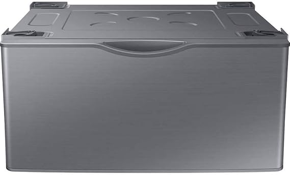 SAMSUNG 27-Inch Washer Dryer Pedestal Stand w/ Pull Out Laundry Storage Drawer, Stainless Steel, WE402NP/A3, Platinum