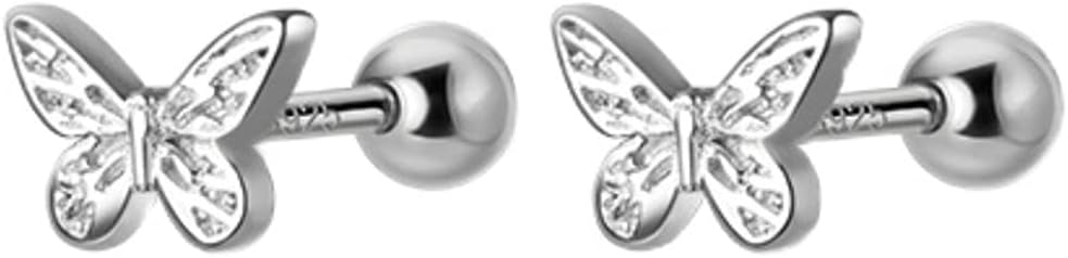 Mini Butterfly 18g 20g Screw Back 925 Sterling Silver Small Barbell Stud Earrings for Women Cartilage Conch Tiny Ball Studs 1mm Hypoallergenic Tragus Helix Sleeper Cute Animals Stud Earrings for Xmas Birthday Gifts