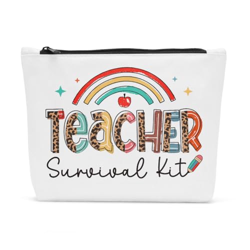 Teacher Survival Kit - Makeup Bag for Women, Birthday Gifts, Appreciation Gifts with Cosmetic Essentials
