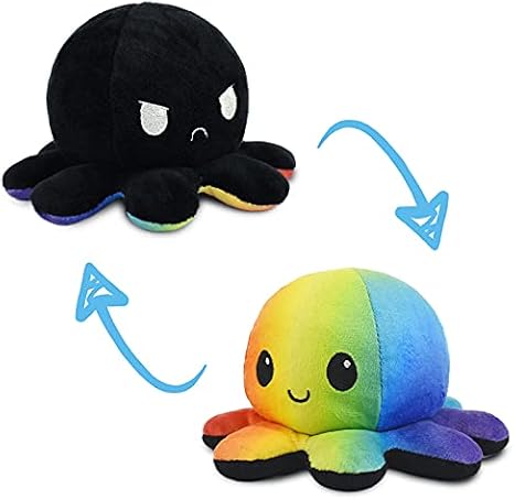 TeeTurtle Reversible Octopus Black & Rainbow 4 Inch Flip Plush
