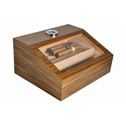 La Madera Cigars Glass and Wooden Cigar Humidor Cigar Box Holds 50 Cigars Lightweight Durable Desktop Humidor