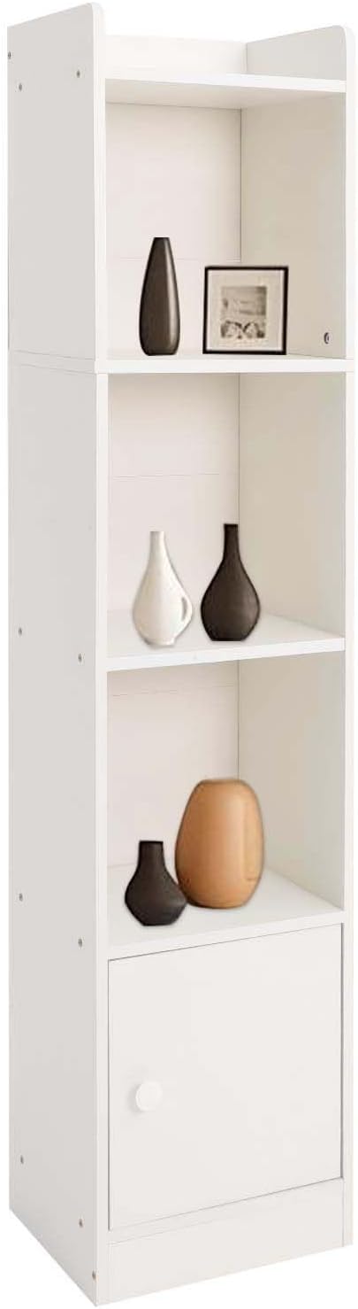 Small Narrow Corner Bookcase, 49 Inch Tall Gap Freestanding Storage Cabinet