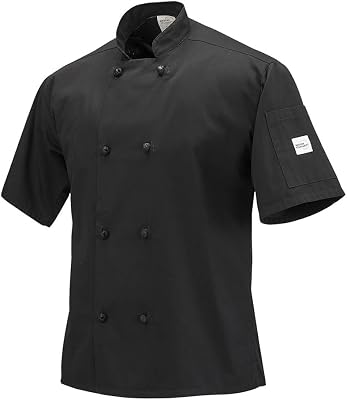 Mercer Culinary M60014BKL Millennia Mens Short Sleeve Cook Jacket with Cloth Knot Buttons, Large, Black
