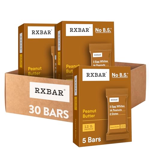 RXBAR Protein Bars, 12g Protein, Gluten Free Snacks, Peanut Butter 6 Boxes, 30 Bars