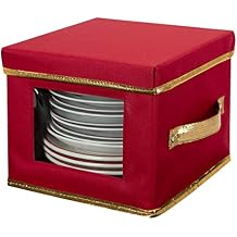 Simplify Holiday Salad Plate Dinnerware Storage Box | 9.45 Inch | Christmas China | 12 Felt Dividers | Tableware Setting | Red