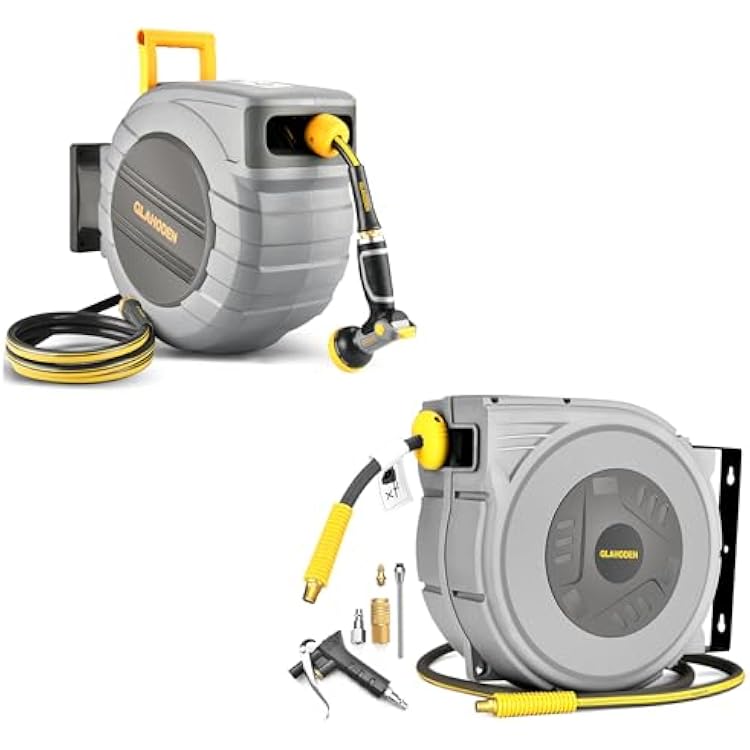 GLAHODEN Retractable Garden Hose Reel 58 in x 100 ft,Enclosed Retractable Air Hose Reel 65ft