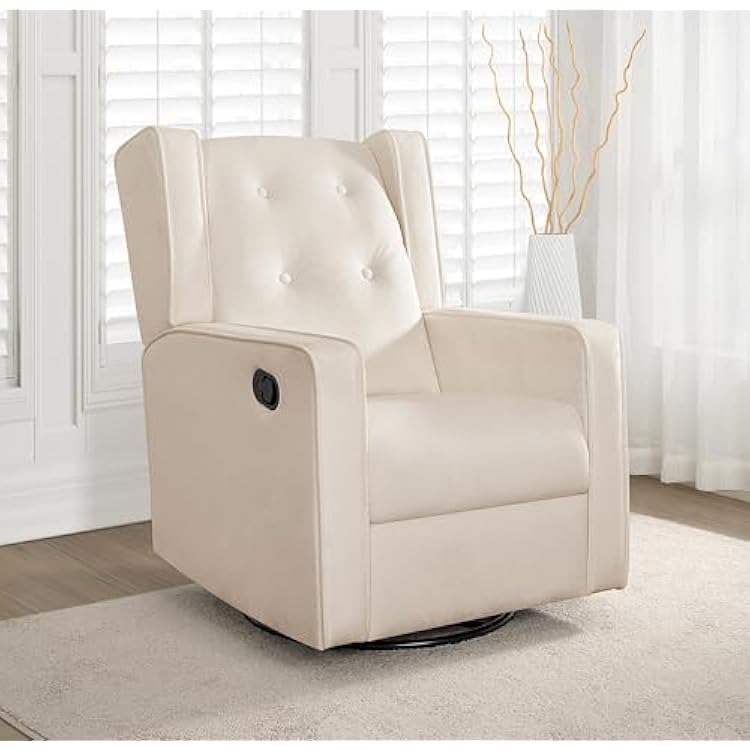Swivel Rocker Recliner Chair for Adults and Elders, Comfortable Living Room Recliner with 360 Swivel, Manual Reclining with Adjustable Footrest, Ergonomic Back Support