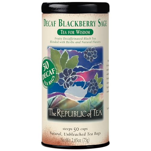 The Republic of Tea Decaf Blackberry Sage Black Tea Tin, 50 Tea Bags, Environmentally- Friendly Decaffeinated Tea