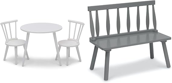Delta Children Homestead Kids Table, 2 Chairs & Windsor Bench Set - Bianca White