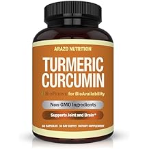 Arazo Nutrition Turmeric Curcumin with BioPerine Black Pepper Extract - 1300mg Per Serving - Joint Support Nutritional Supplements - 100% Herbal Tumeric Root Capsules