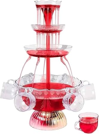 3-Tier LED Cocktail Fountain with 5 Cups - Electric Champagne Dispenser for Weddings Parties Celebrations Home Bars & Events