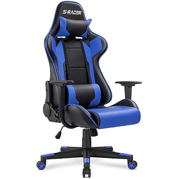 Homall Gaming Chair, Office Chair High Back Computer Chair Leather Desk Chair Racing Executive Ergonomic Adjustable Swivel Task Chair with Headrest and Lumbar SupportBlue