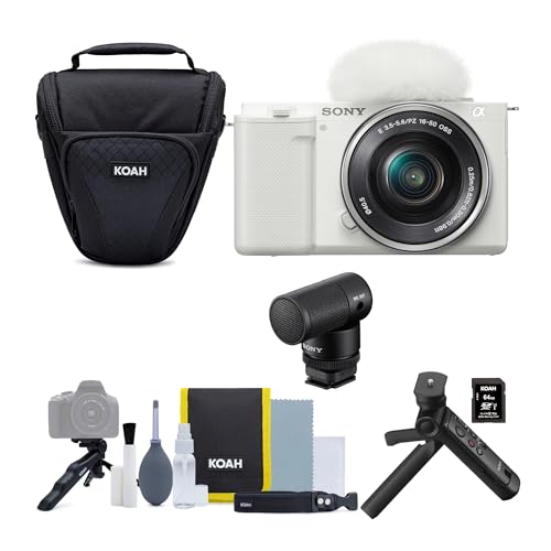 Sony Alpha ZV-E10 APS-C Mirrorless Vlog Camera White with 16-50mm Lens Bundle with Content Creator Kit 4 Items