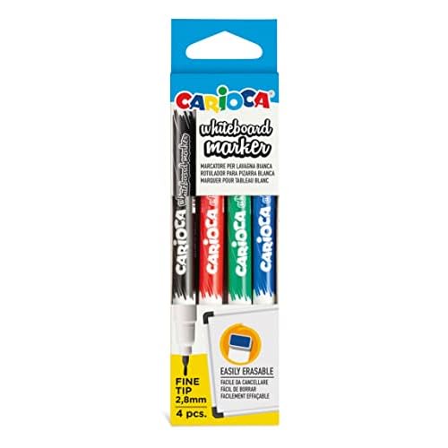 Carioca Fine Erasable Whiteboard Markers - Assorted Colours Pack of 4