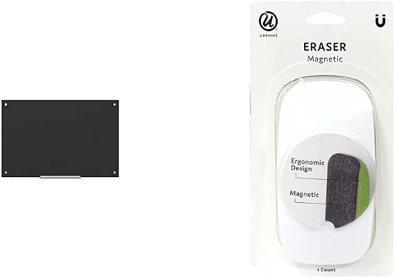 U Brands Glass Dry Erase Board + Magnetic Eraser Bundle (36 x 24 Inches)