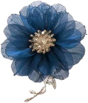Blue Flower Pin Brooch, Floral Fabric Flower Brooch Pin for Women, Wedding Party Dress and Scarf Accessories, Fashion Jewellery for Women Girls Birthday, Party, Gift Decoration, BR42
