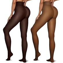 Vertvie 2 Pairs Fleece Lined Tights Women Crotch One Seam Line Warm Sheer Pantyhose Fake Translucent Thermal Thick Leggings