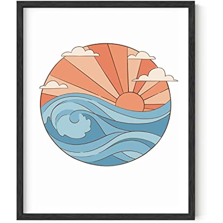 HAUS AND HUES Ocean Wave Wall Art - Peach Wall Decor, Vintage Great Wave Poster, Vintage Hawaii Art Travel Poster, Hawaii Surfer Room Decor, Japanese Wave Black Frame, 16x20