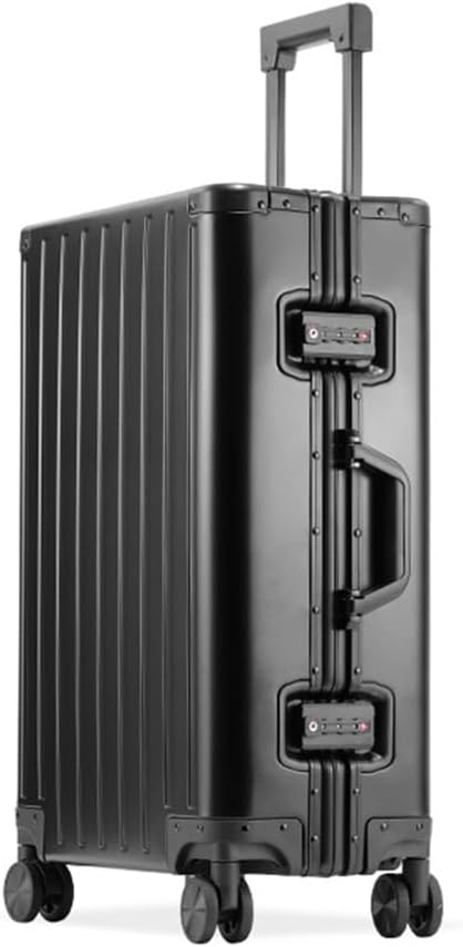 Aoun All Metal Hard Cabin Suitcase Hand Luggage with Wheels, All Aluminium Rigid Luggage with Lock, Luggage Cabin Wheeled Suitcase All Metal for Business Travel, Black, 66CM-86L, Modern