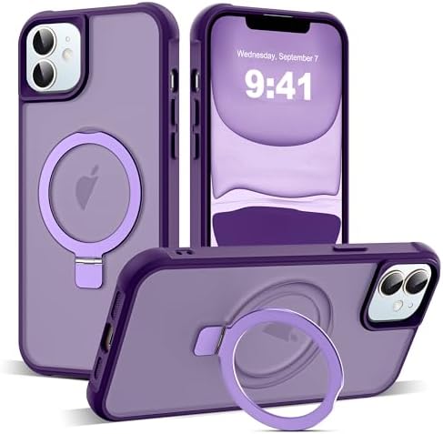 CoolBELL Phone Case for iPhone 11 6.1 Inches with Strengthened Magnetic Ring Stand Translucent Back Cover [Compatible with Magsafe] Military-Grade Protection Cases for Men Women Purple