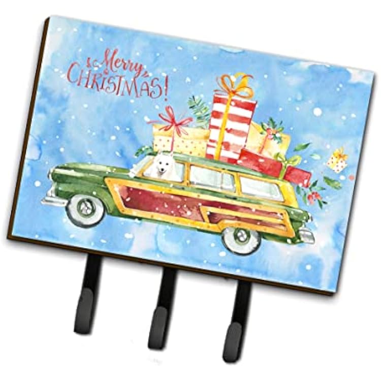 Carolines Treasures CK2410TH68 Merry Christmas Japanese Spitz Leash or Key Holder, Wall Hooks, Key Hooks Holder, Coat Rack Wall Mount, Coat Hooks, Hooks for Hanging Keys, Towels, Aprons, Leashes,