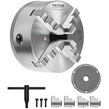 VEVOR 4-Jaw Lathe Chuck, 8 Inch (200 mm), Self-Centering Chuck with 1 1/2 in-8 Threaded Backing Plate, 0.16-7.87 in (4-200 mm) Clamping Range with T-wrench Screws, HT300 Material, for Wood Metal Lathe