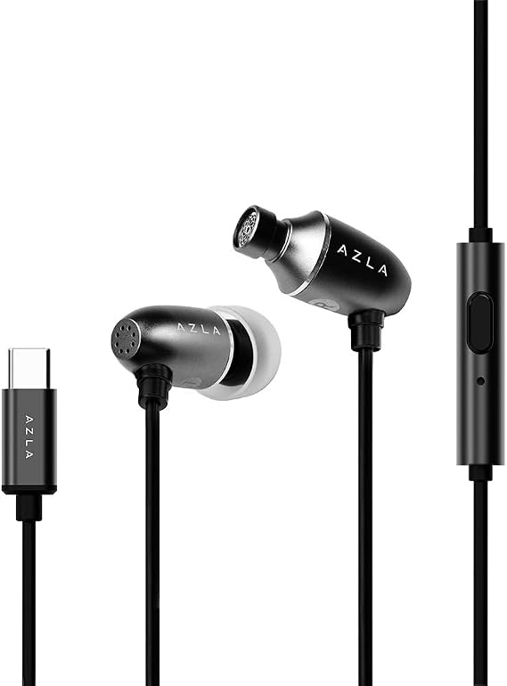 AZLA AIM C Daily USB-C Wired Earbuds with Mic Crystal-Clear Sound, Comfortable Fit DAC USB-C Earphones for iPhone 15, iPhone 16, Corded Earbuds (Black)