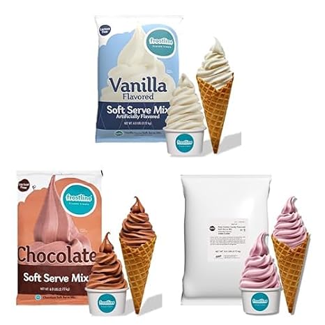 Bundle of Frostline Vanilla Soft Serve Ice Cream Mix (Qty 2x 6 lb Bag) + Chocolate Mix (Qty 1x 6 lb Bag) + Pink Cotton Candy (Qty 1 x 6 pounds)