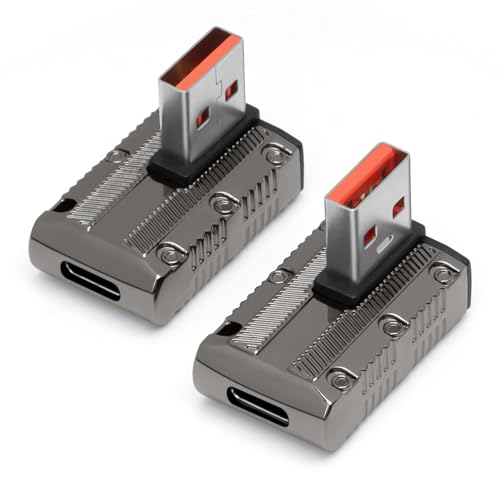 10Gbps USB 3.1 Adapter 90 Degree 2 Pack, Left and Right Angle USB3.1 Male to USB-C Female Converter Extender, 120W Fast Charging OTG Connector for PC, Laptop Car USB and More