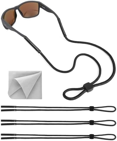 BILIONE Braided Glasses Strap, Eyeglasses & Sunglasses Lanyard Cord for Men Women, Black Eye Glasses Holders Around Neck for Sports, Adjustable Eyewear Retainer Safety String Rope, Pack of 3