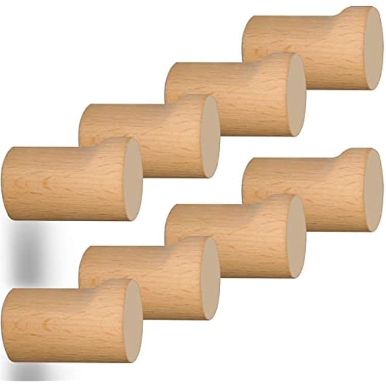 DINGEE 8 Pack Wood Wall Hooks,Natural Wooden Coat Hooks Wall Mounted,Heavy Duty Wooden Pegs for Hanging Hat, Plants, Bathroom Towels Clothes,Minimalist Beech Wood Wall Hooks