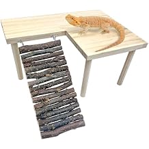 BNOSDM Wooden Basking Platform with Climbing Ramp Reptiles Hideout Bearded Dragon Hide Cave Reptile Tank Accessories Suit for Tortoise, Lizard, Toad, Gecko (L-Shaped)