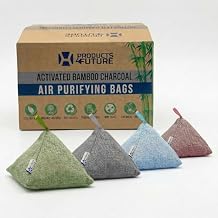 4 pack Naturally Activated Bamboo Charcoal Air Purifying Bags | Natural Home Deodorizer Bag | Charcoal Bag Odor Absorber For Pets | Odor Eliminator & Moisture Absorber Air Freshener Bag (200g Pyramid)