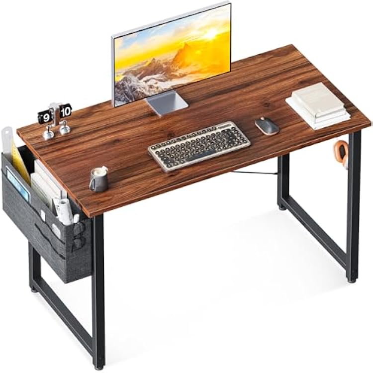 ODK Computer Desk, 40 Inch Small Study Desk, Office Desk with Storage, Work Table with Headphone Hook for Small Space Home Office, Deep Brown