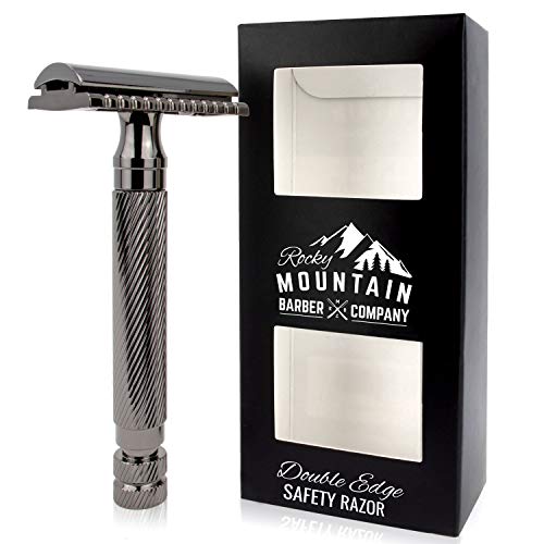 Mens Double Edge Safety Razor - Premium, Heavy Duty Safety Razor, 3 Piece Closed Comb Design For a Closer Shave - Made with Brass & Metal Finish by Rocky Mountain Barber Company