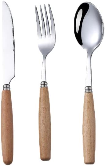12pcs The Wooden Handle Stainless Steel Flatware Set Utensils Include Knife Fork Spoon Tableware Set For Home And Restaurant,Dishwasher Safe Only Food And Love Cannot Be Failed(Hand Wash Recommended )